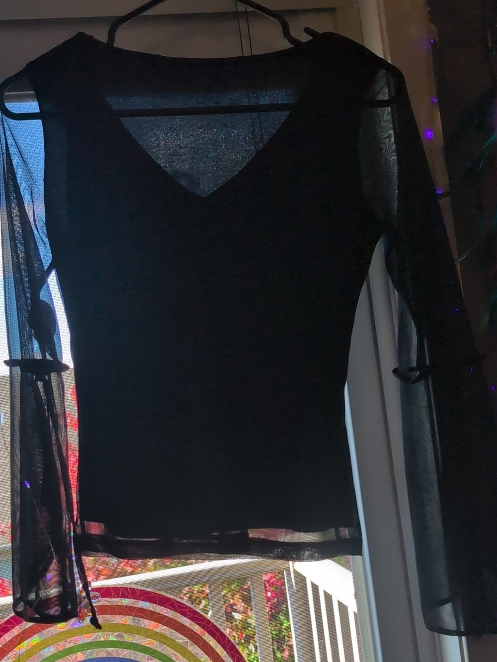 H&M Black Sheer Long Sleeve Blouse with Bell Sleeves
